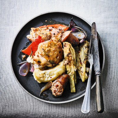 roast-chicken-with-spicy-sausage-red-peppers